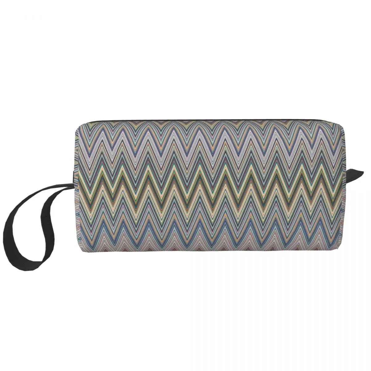 Zig Zag Waves Pattern Makeup Bag Pouch Colorful Stripes Cosmetic Bag Travel Toiletry Small Makeup Pouch Storage Bag Uomo Donna