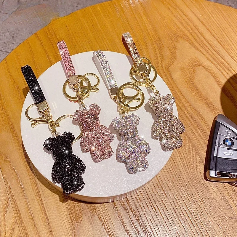 High quality faux diamond animal key chain belt car key box pendant Fancy Faux Diamond Bear Key chain bag pendant 5
