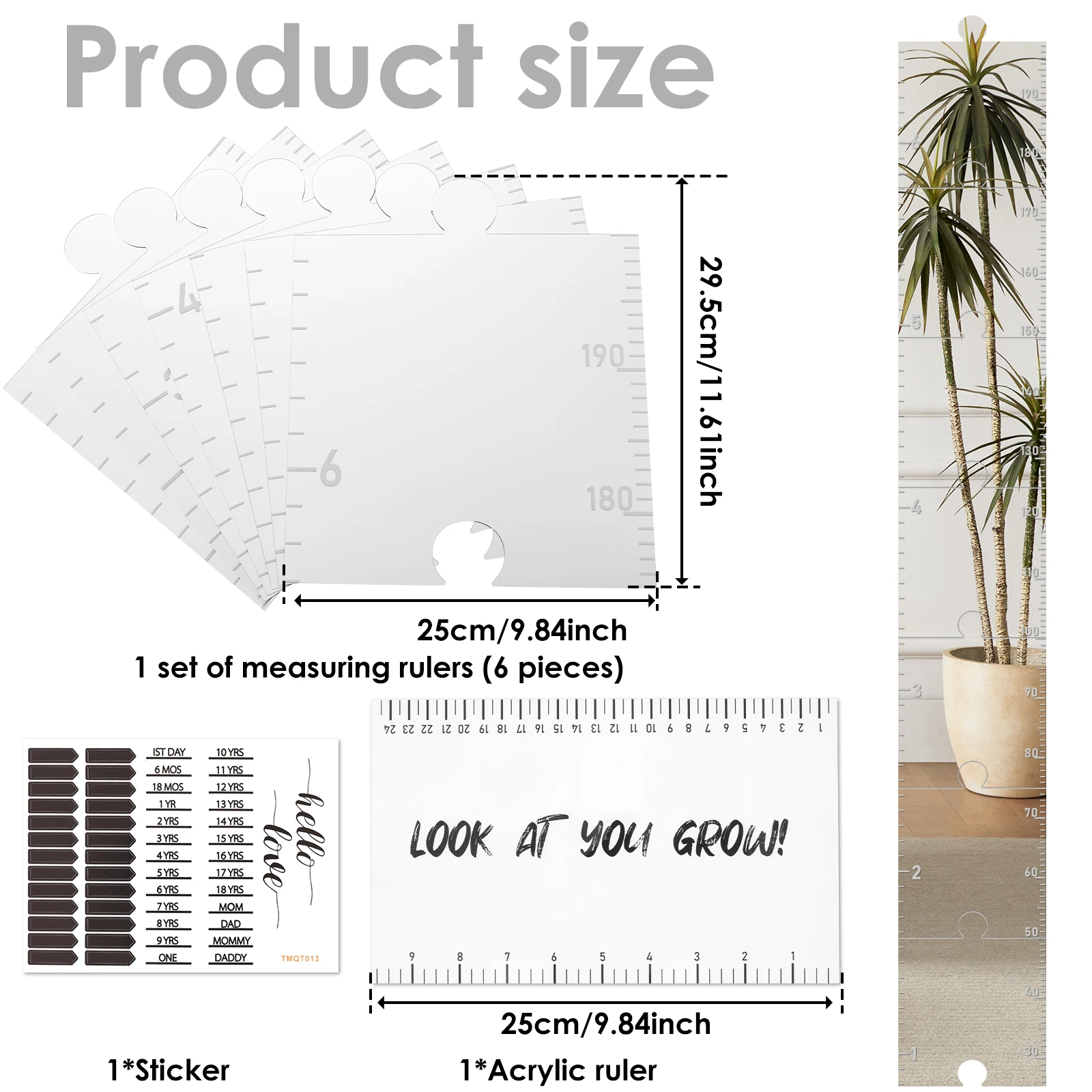 Acrylic Mirror Growth Chart for Kids Foldable Wall Growth Chart Mirror Home Decor Versatile Easy to Install Puzzle