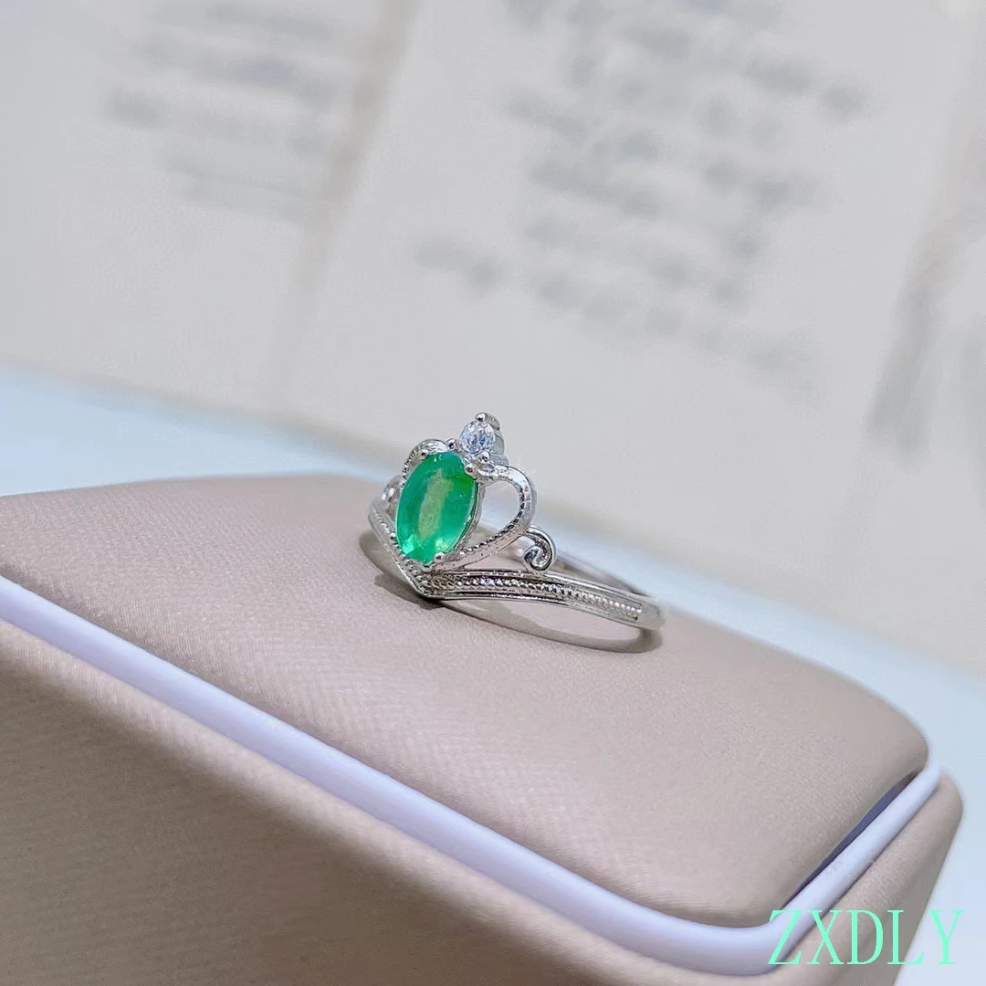

2022 New Natural Emerald Crown Ring for Woman Natural Emerald Ring 925 Silver Emerald Jewelry for Daily Wear Gift