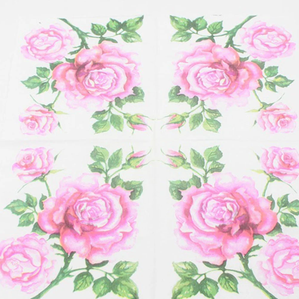 20 Sheets Decoupage Napkins Paper Tissue Disposable Decorative Rose Printed Floral Flowers Decoration