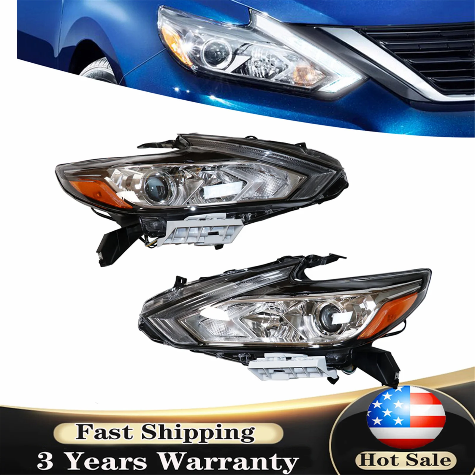 

Halogen Headlight Headlamp Accessory w/LED DRL FOR Nissan Altima Sedan 2016-2018 Pair/Left/Right