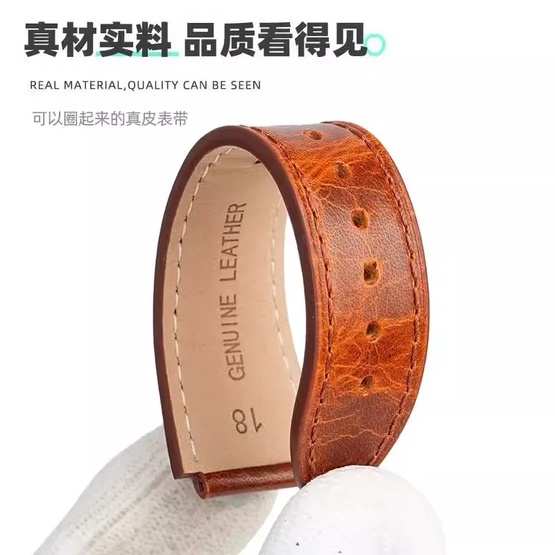 Vintage Style Retro Genuine Leather Watchband with Convex Mouth Design - Men's Bracelet 18MM
