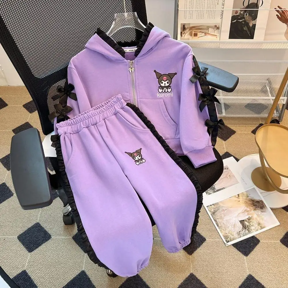 

Толстовка и брюки для девочек Sanrio Kuromi, костюм с аниме-брюками, свободная повседневная детская толстовка с длинными рукавами, детская одежда на весну и осень