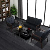 Medieval Wooden Armrest Sofa and Chair Set - Classic Style, Sturdy Structure, Easy to Assemble, Suitable for Office Sets 2