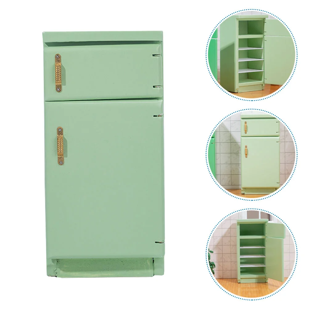 Mini Wooden Fridge Model Mini House Decor Miniature Furniture Ornament