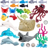 MOC Marine Animals Building Blocks Sea Scene Shark Octopus Manta Ray Fish Clownfish Crab Turtle Bricks Toys Children Gift 1