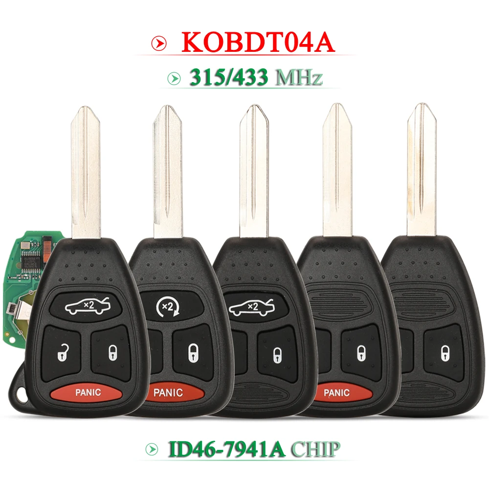 

jingyuqin KOBDT04A Remote Car key 315/433Mhz for Dodge Chrysler Jeep Dakota Durango Charger 300 Aspen Grand Cherokee ID46 7941A