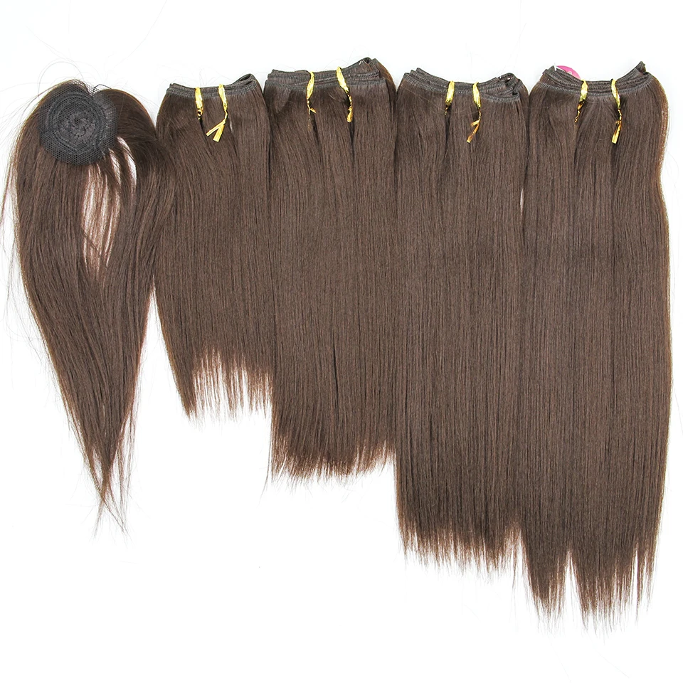 Short Straight Bundles With Fringe Hair Extensions Synthetic Straight Hair Weaving Short Bob Heat Resistant Fiber Wig