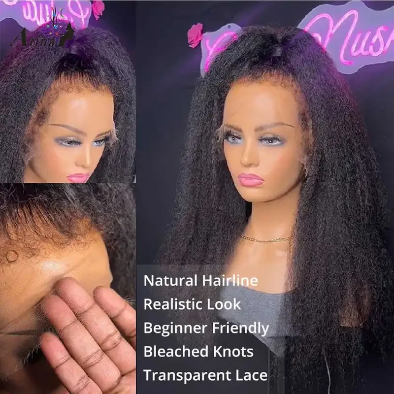 40 42 Inch Kinky Straight Human Hair Wigs 13x4 HD Lace Frontal Human Hair Wigs for Women Gluless Yaki Straight Wear And Go Wig