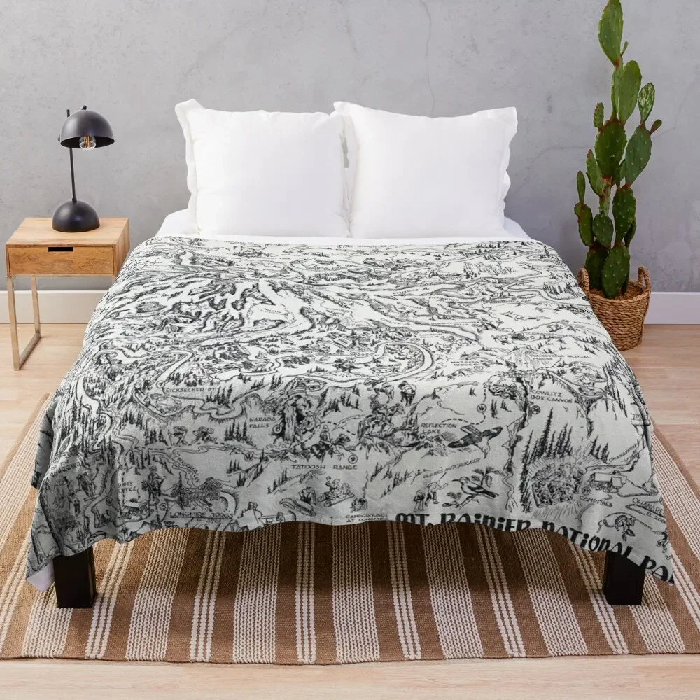 

Vintage Map Mount Rainier Pictorial Travel Throw Blanket Fluffys Large Hair Sofa Throw For Decorative Sofa Blankets