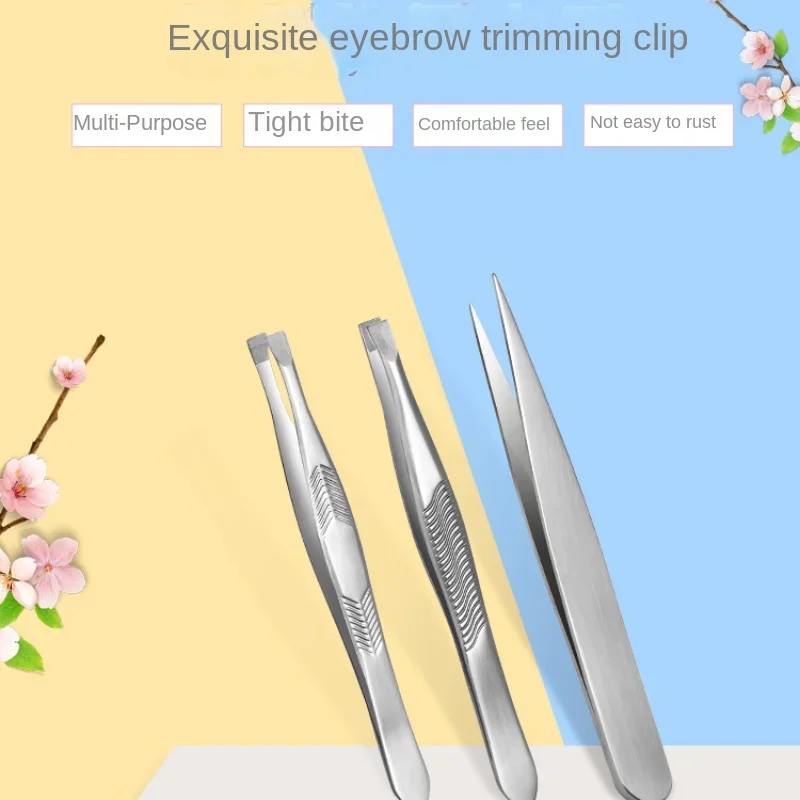 Stainless Steel Oblique Semi-gold Plated Eyebrow Tweezers Hair Trimmer Beauty Tools