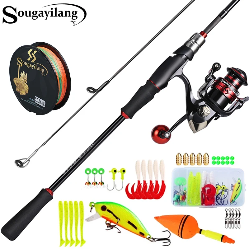 Sougayilang Fishing Rod Reel Line Lure Combo 1.8/2.1m Carbon Fiber Spinning  Rod and Spinning Reel for Bass Pike Trout Pesca Red 1.8m and 1000