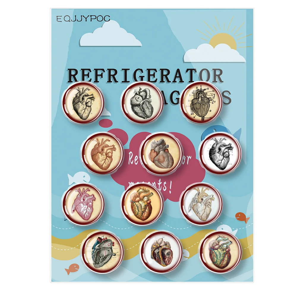 

Heart Pattern 30mm Crystal Glass Dome Fridge Magnet Interesting Personalized Ticker Refrigerator Decoration Sticker 12pcs/set