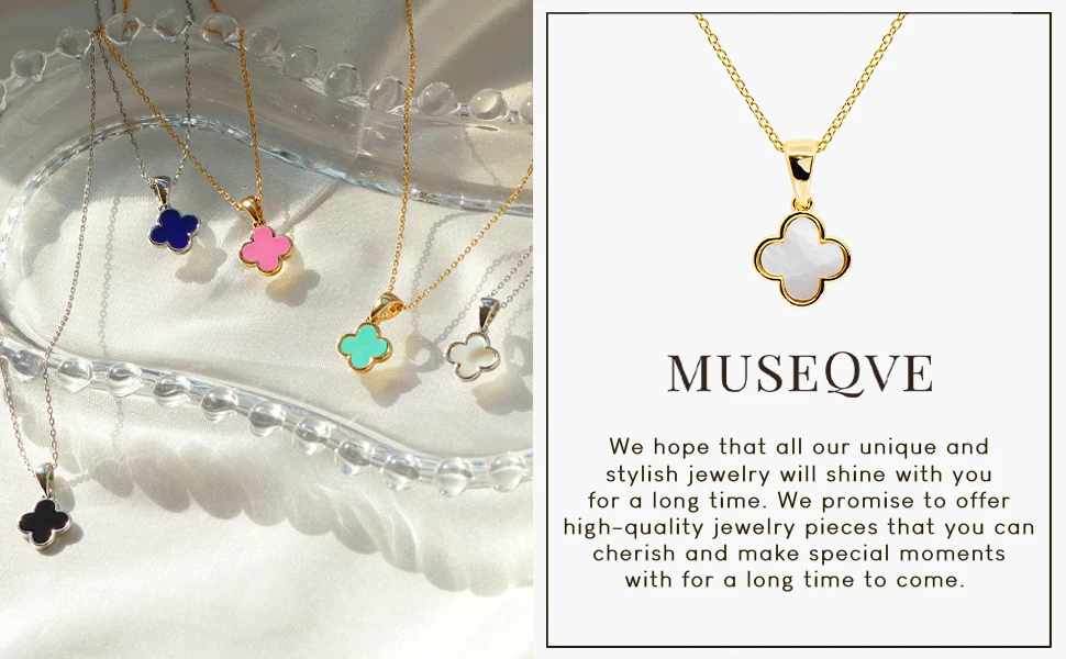 White Mother of Pearl Four Leaf Clover Pendant NEcklace for Women Girls Gifts