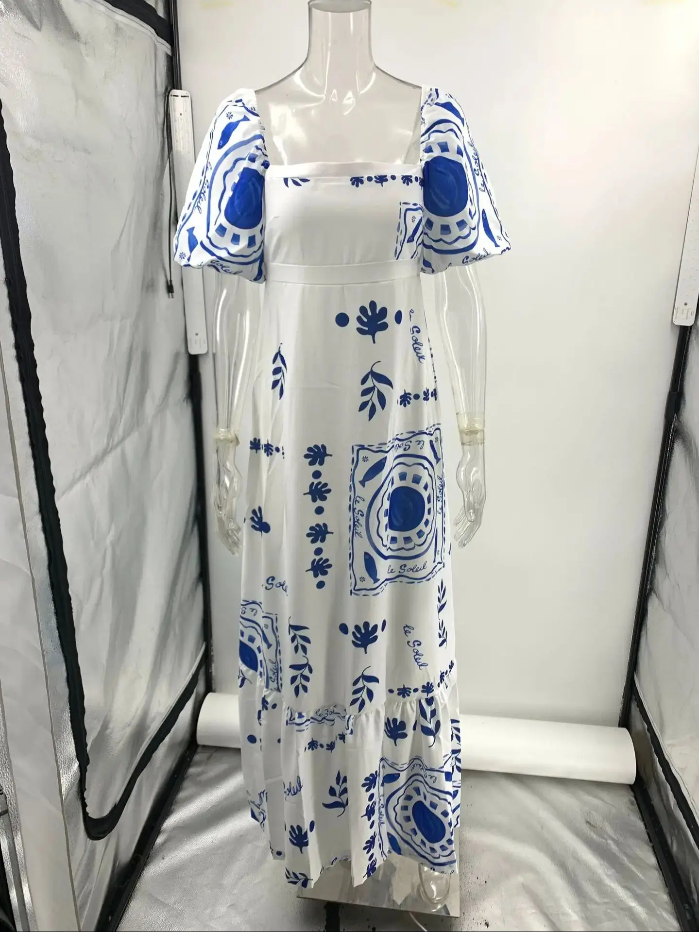 Fashion Square Collar Printed Long Dress Women Elegant Casual Short Puff  Sleeved Dresses 2024 Summer Chic Female Vacation Robes - AliExpress  200000345