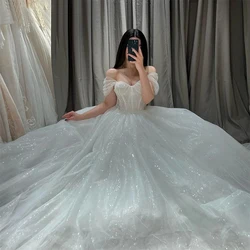 KapokDressy Elegant Glitter Lace Wedding Dresses Sweetheart A-Line Shiny Off Shoulder Bridal Gowns Backless Sparkly Bride Dress