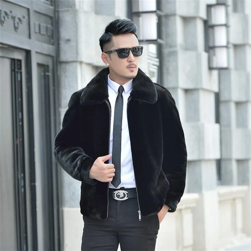 Chaqueta corta de piel sintética de visón para abrigo grueso y de cuero, chaquetas sueltas a la moda, color negro, B174, Otoño e - AliExpress