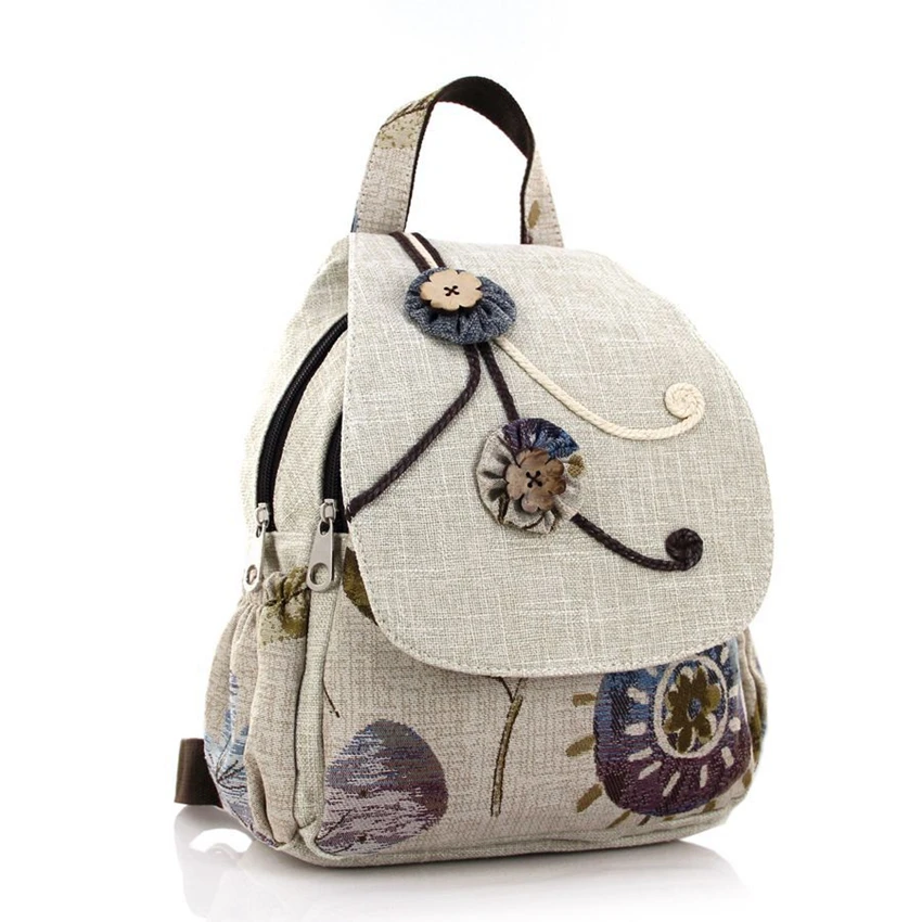 

New Cotton And Hemp Style Women's Bag Double Zipper Literary Fan Student Schoolbag Flower Light Shoulder Bag Ethnic Style