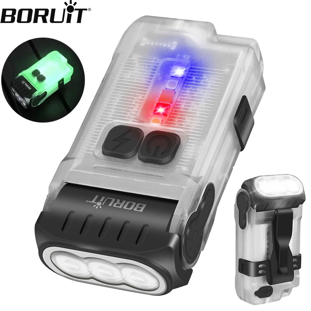 BORUiT V15 EDC Flashlight 1200LM LED Fluorescence Keychain Work Light With Magnet Type-C Rechargeable Camping Pocket Lantern