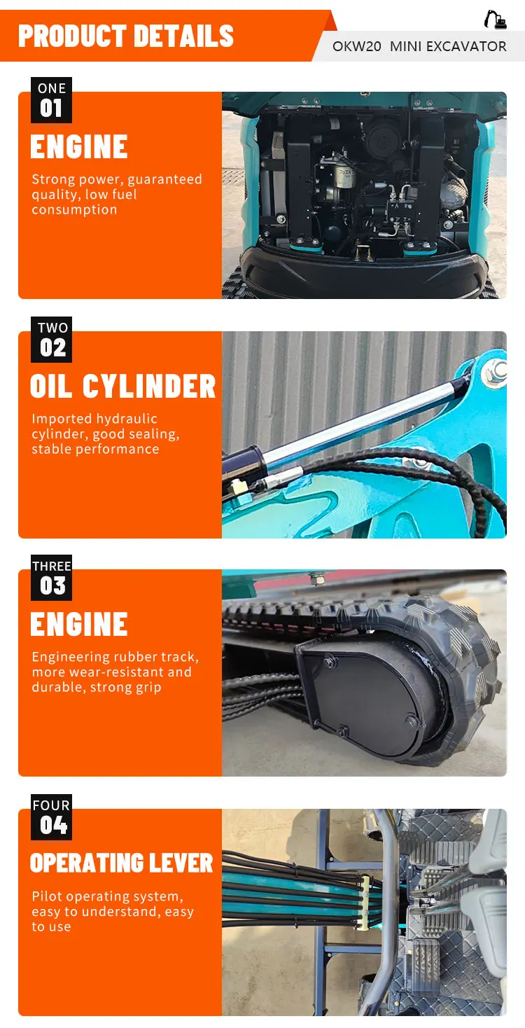 Maßgefertigter Kompakter 2T Mini-Bagger für Kleine Baustellen CE Euro 5 Hydraulischer Raupenbagger – Detail 5