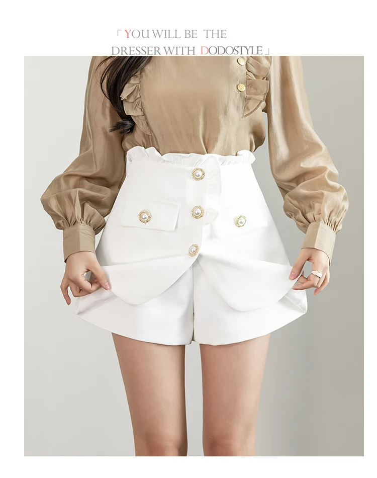 plus size clothing 2022 New Korean Style Ruffles Shorts High Waist Single Breasted Pearl Buttons Shorts Skirts Irregular Fashion Wide Leg Short gym shorts