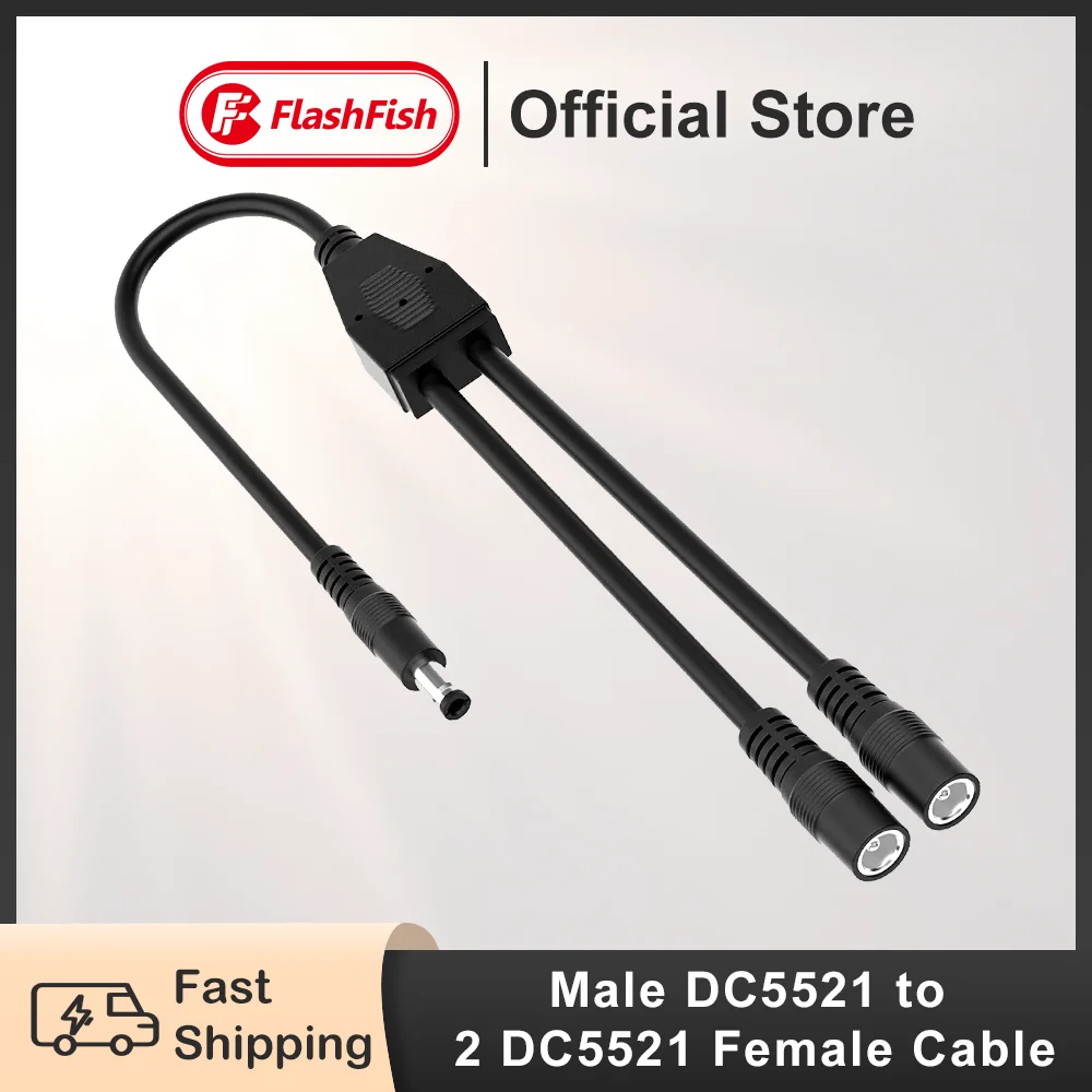 FF Flashfish 2pcs Solar Panel Connectors Wire Y Parallel Cable Male DC5521 to 2 DC5521 Female Cable Connect Together to Battery