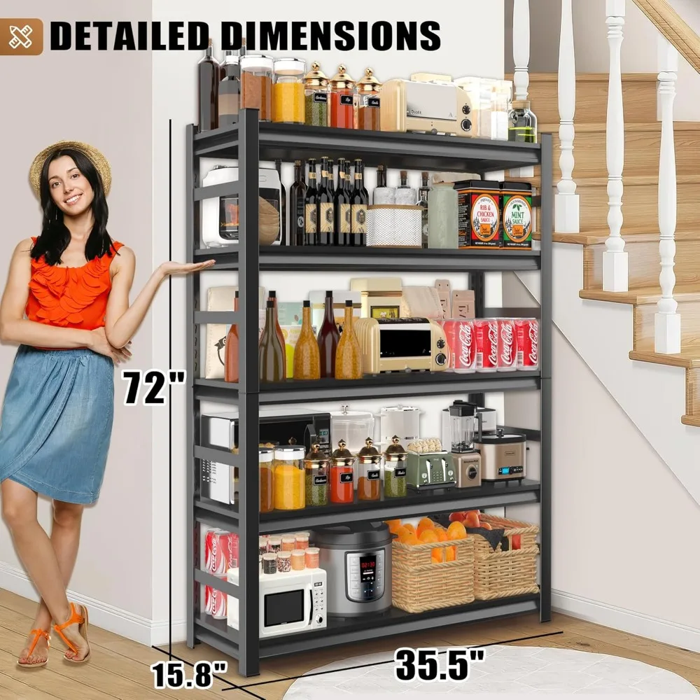 72" H 36" W All-Metal Garage Shelving Unit and Storage-Easy Assembly Shelves 5-Tier Rack|Heavy-Duty Adjustable Shelf 3