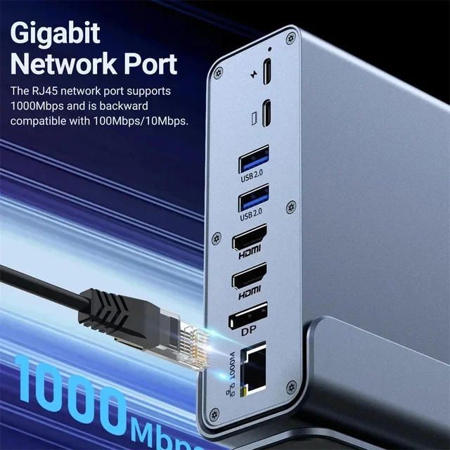 15 in 1 USB-C Docking Station 4K HD Vertical Hub with Triple Monitor ,RJ45 1000M,USB 3.0/2.0,PD 3.0,SD/TF,Audio 3.5 for Mac Pro 2