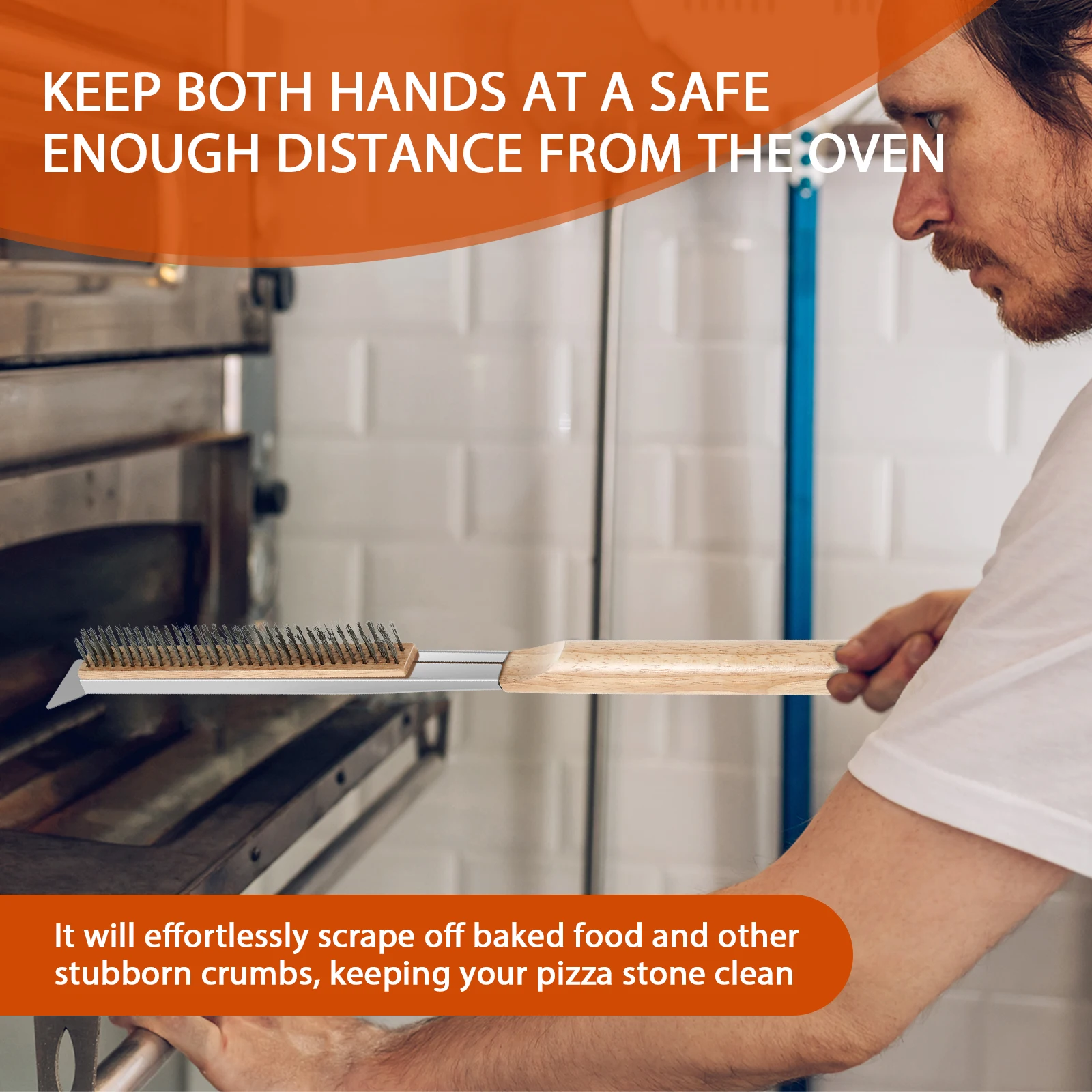 Oven Cleaning Brush 21 Inch Pizza Oven Brush Long Handle Stainless Steel Kitchen Pizza Stone and Scraper Oven Accessories