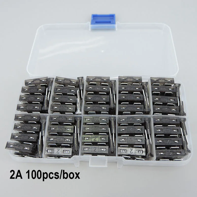 

100x medium size fuse Car Fuses 2A Amp with Box Clip Assortment Auto Blade Type Fuse Set Truck Auto Fuse Set with plastic box r