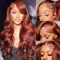 Perruques de cheveux humains ondulés HD brun rougeâtre 13x4 Lace Front, colorées, 13x6, en cheveux Remy vietnamiens, pré-épilées pour femmes 4