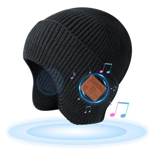 Knitted Beanie Hat with Bluetooth Headphones and Microphone 1