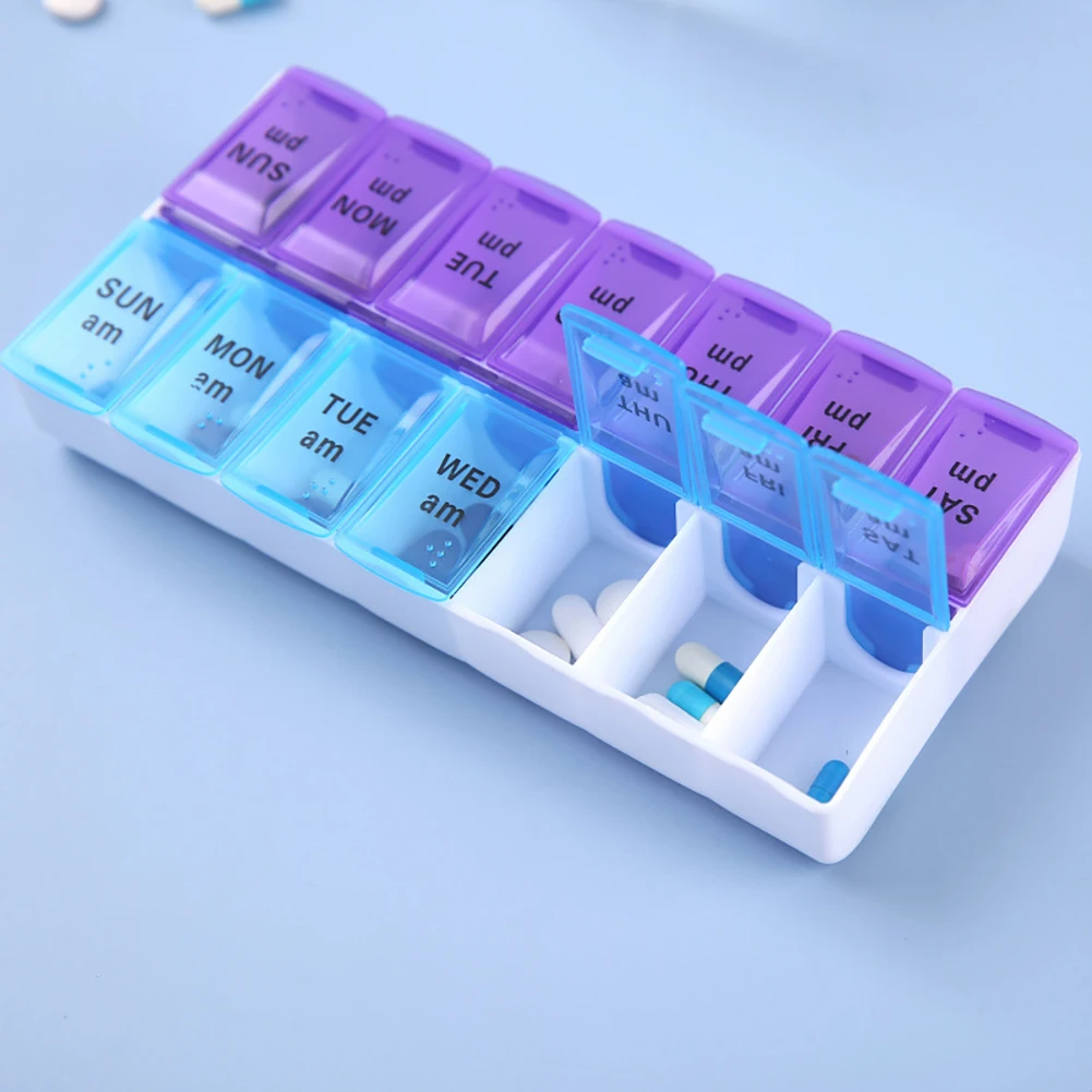 

14/7 Grids 7 Days Weekly Pill Case Medicine Tablet Dispenser Organizer Pill Box Splitters Pill Storage Organizer Container