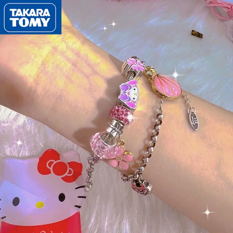 TAKARA TOMY Cute Hello Kitty Bracelet Women's High Sense Crystal Beaded  Accessories Bracelet Girl Sweet Bracelet Jewelry Gift