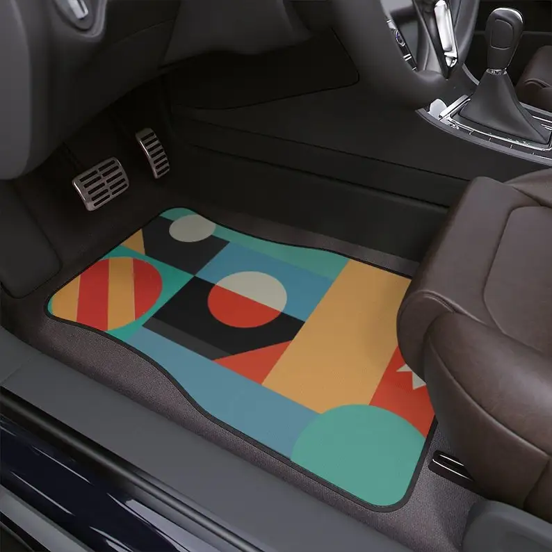 

Green Boho Car Floor Mat, Aesthetic Abstract Geometric Retro Car Floor Mat, Cute Boho Car Accessories,Mid century mordern Car De