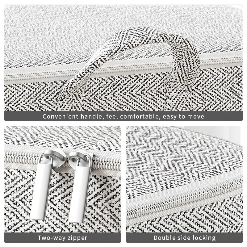 Quilt Bins Container Fabric Storage Bags With Lids Houndstooth Clothes Organizers With Handle Closet Wardrobe Space Saving Bag 5