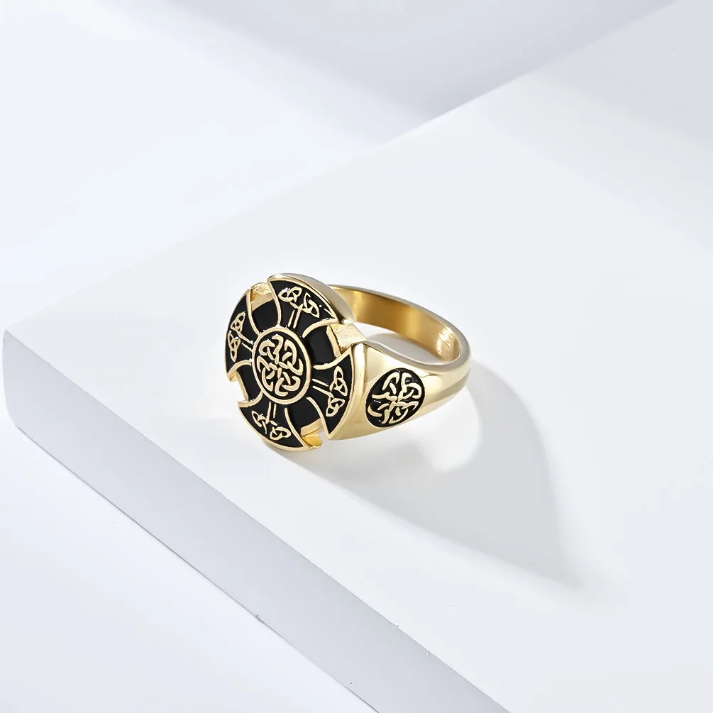 High Quality Northern Europe Black Retro Eternal Signet Viking Stainless Steel Men's Ring  Jewelry Gold 2
