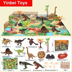 Figura de dinosaurio de juguete para niños y niñas, estera de juego de actividades con árboles, juego educativo realista, 32 piezas