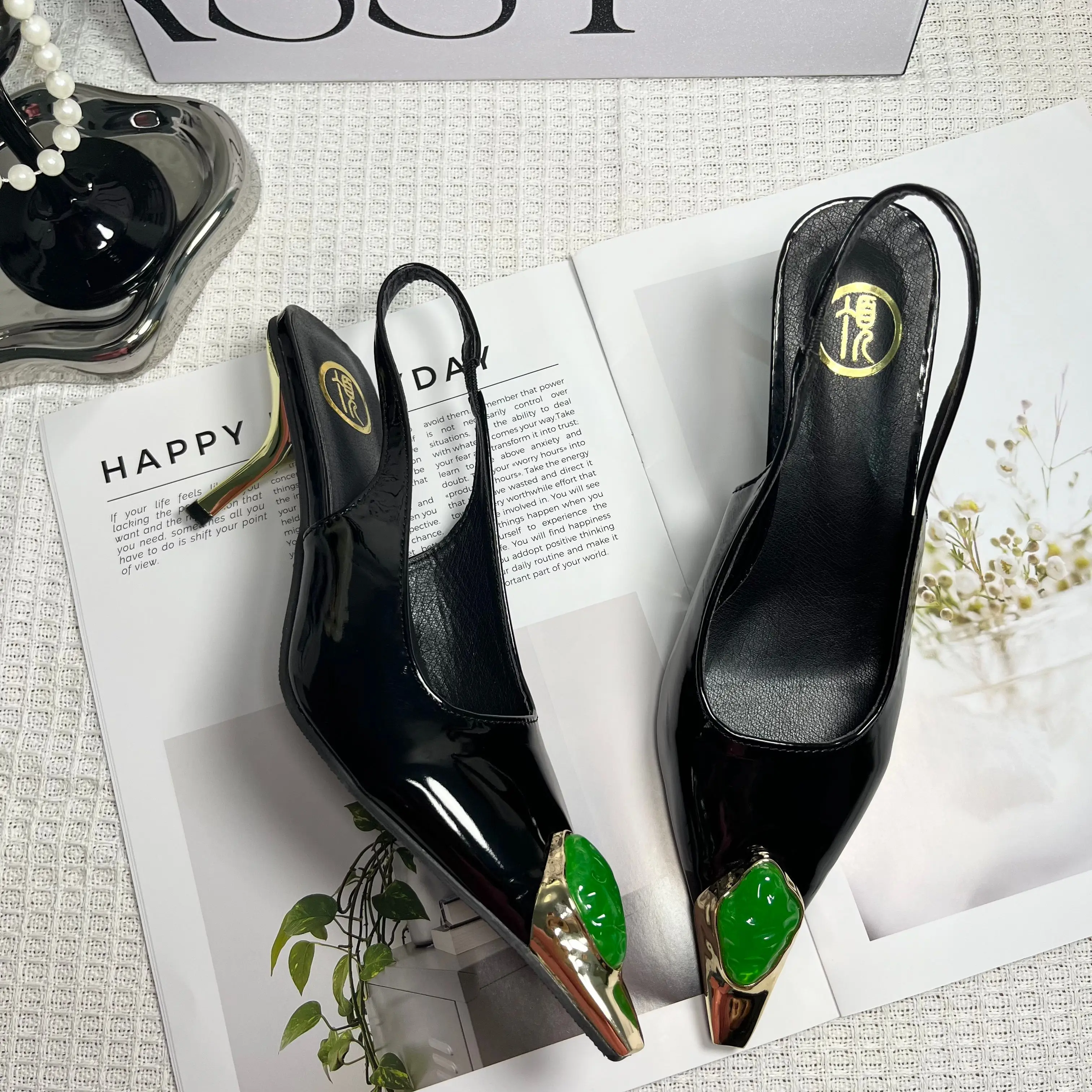 Party Dress Women Heels Pumps Shoes Female Slingbacks Footwear Designer Fashion Metal Pointed Toe Ladies High Heels Shoes