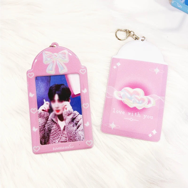 INS Bowknot Photocard Holder Ins Idol Cards Protector Harajuku Photo Sleeve Sweet PVC Bus Card ID Holder Idol Photocard Pendant 6