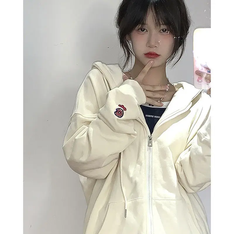 

SABINAX 2022 Spring and Autumn Women's New Hooded Thin Cardigan Coat Korean Version Loose Long-sleeved Trend Solid Color Top