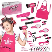 17pcs Girls Beauty Salon Set, Pretend Play Hair Cutting Kit, Hairdresser Toy With Hair Dryer, Scissors, Barber Apron Girl's Gift