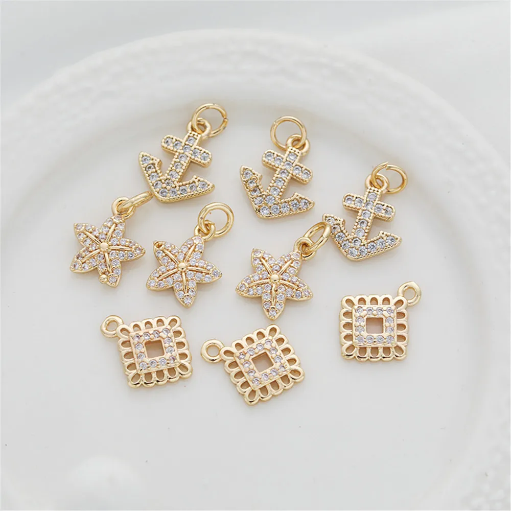 

14K gold-coated diamond inlaid zircon hollow lace pendant rhombus boat anchor pendant diy handmade material accessories
