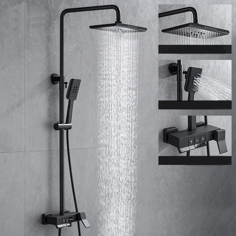 

Bathroom Piano Button Three-speed Black Shower Set, Bathroom Pressurized Shower