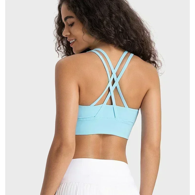 Lemon CLASSIC Cross Strap Workout Sports Bras Top for Women Padded Mid Support Naked Feel Fitness Yoga Bra Athletic Brassiere