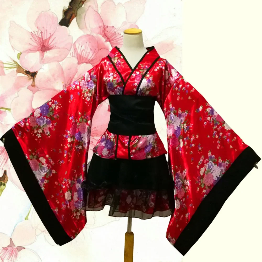 Women Girls Yukata Floral Sakura Anime Cosplay Costumes Japanese Kimono Traditional Vintage Original Tradition Yukata Dress