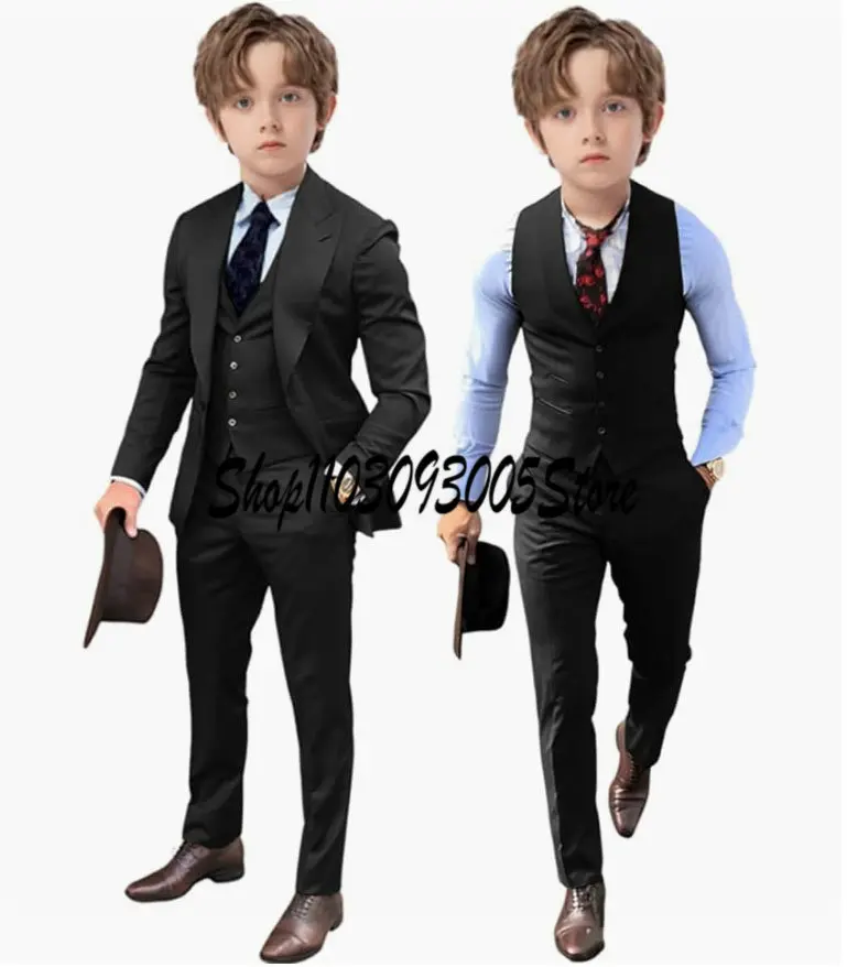 Brown Boys 3 Piece Suit Kids Wedding Tuxedo Jacket Pants Vest Formal Customized 3-16 Years Old Clothes
