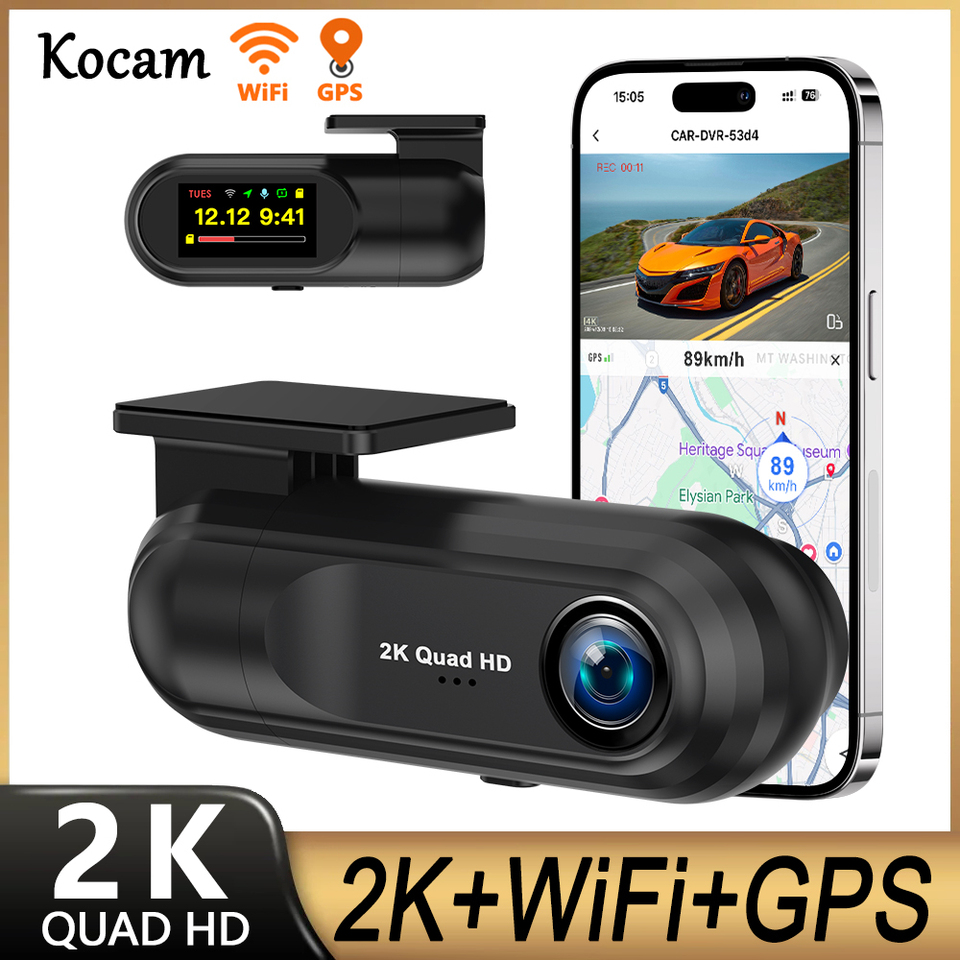 Kocam﻿ 2K Dash Cam WiFi Mini Car DVR Camera Auto Night Vision Video Recorder Black Box Support GPS 24H Parking Monitor