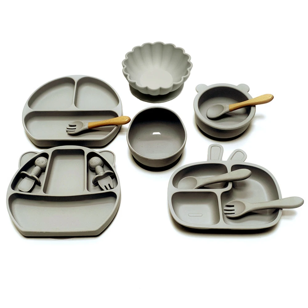 12pcs Baby dinner plate compartment plate suction cup all-in-one children's tableware dinner set